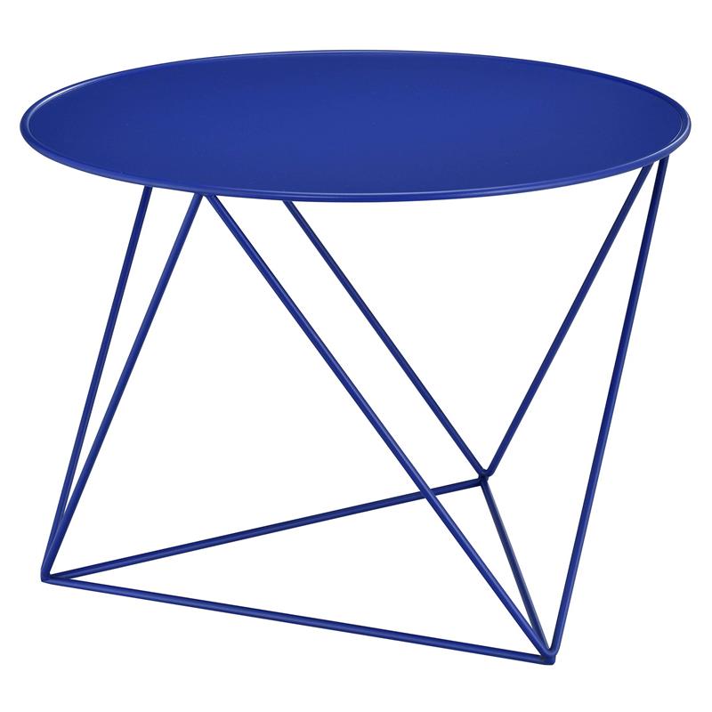 Bowery Hill Metal Accent Table with Round Top and Geometric Base in Blue