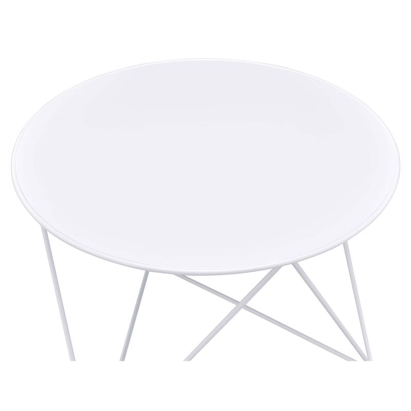 Bowery Hill Metal Accent Table with Round Top and Geometric Base in White