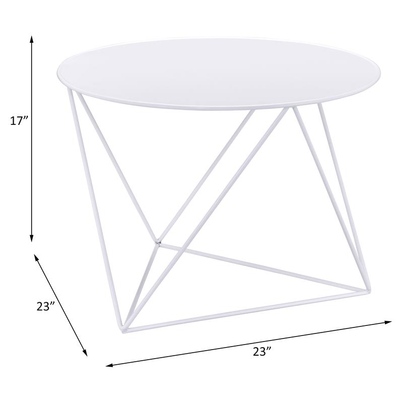 Bowery Hill Metal Accent Table with Round Top and Geometric Base in White