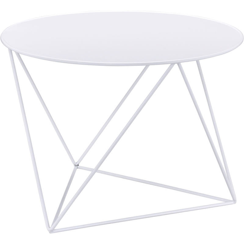 Bowery Hill Metal Accent Table with Round Top and Geometric Base in White