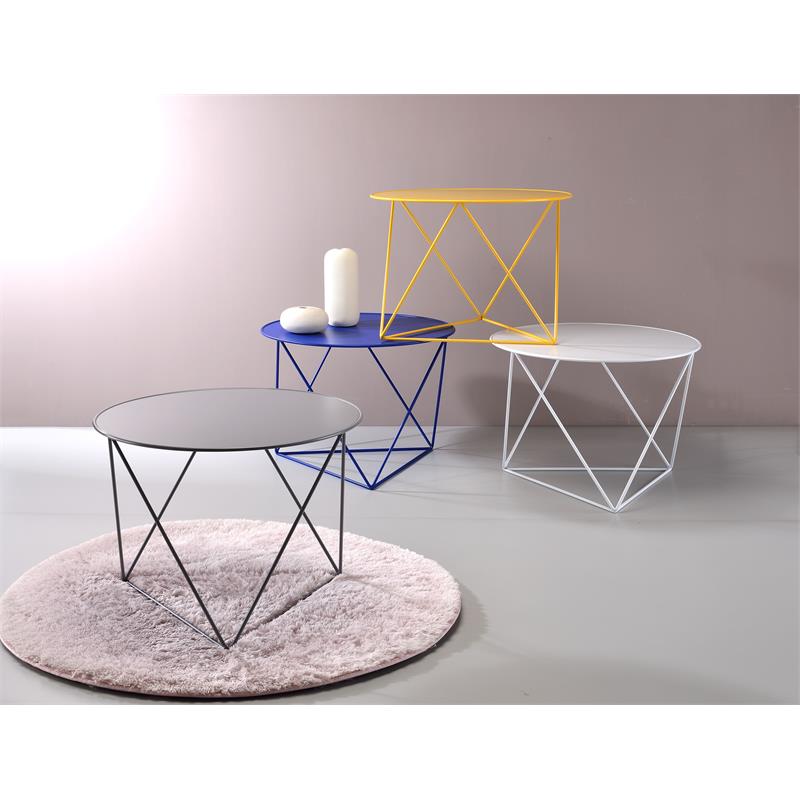 Bowery Hill Metal Accent Table with Round Top and Geometric Base in White