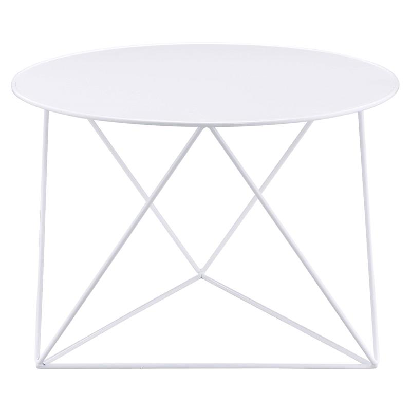 Bowery Hill Metal Accent Table with Round Top and Geometric Base in White