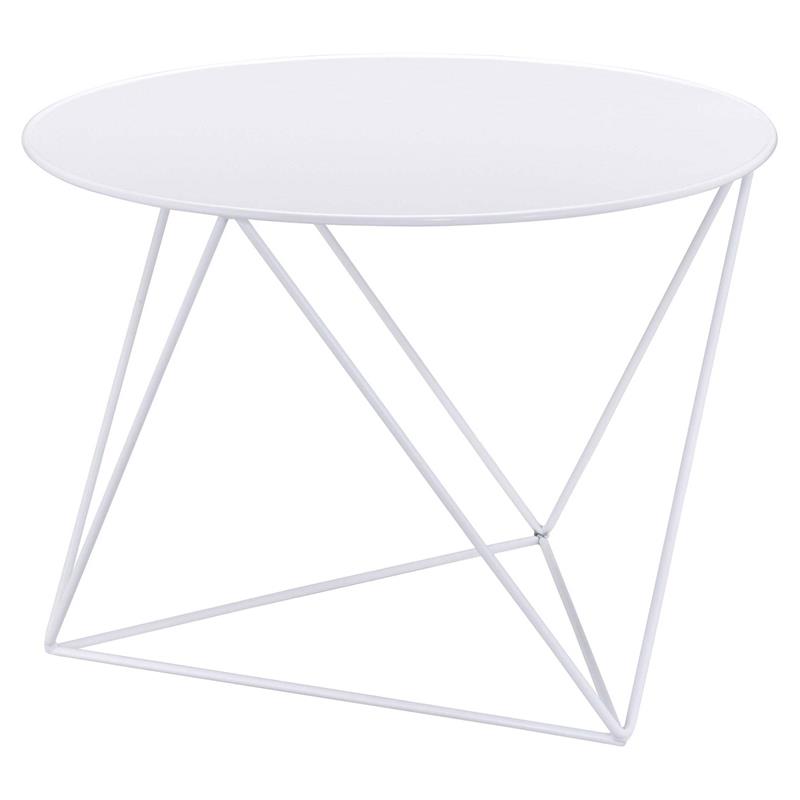 Bowery Hill Metal Accent Table with Round Top and Geometric Base in White
