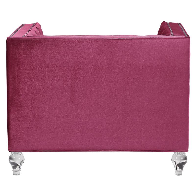 Bowery Hill Button Tufted Velvet Upholstery Chair in Burgundy with Mirrored Trim