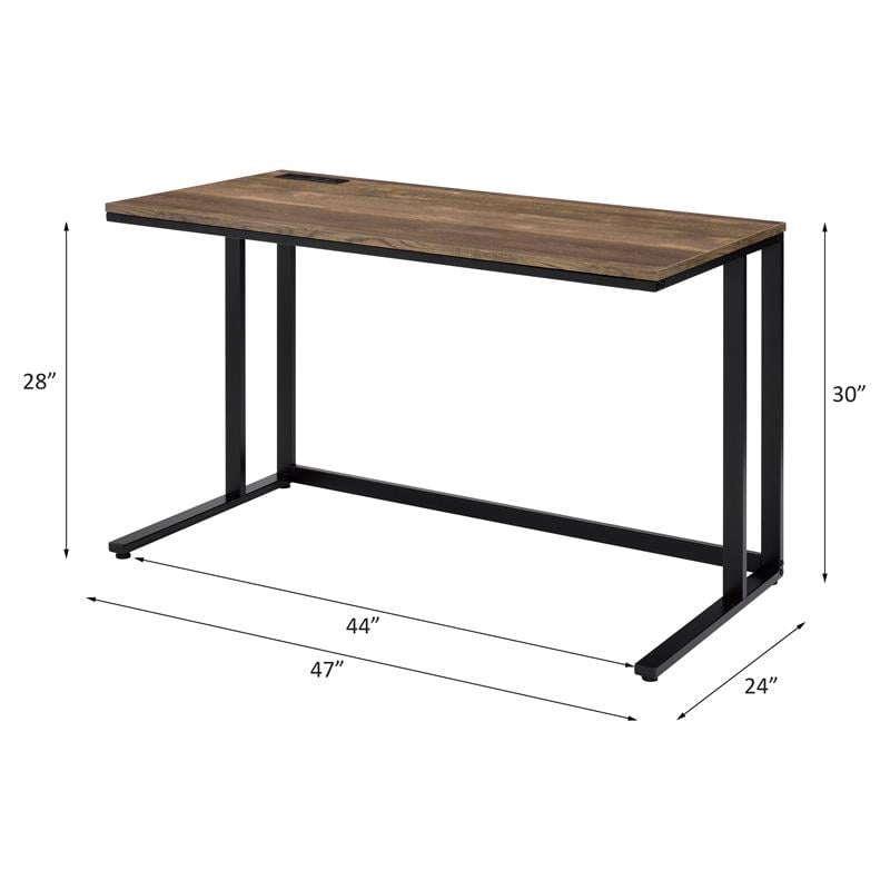 Bowery Hill Walnut and Black Metal Writing Desk with USB Port