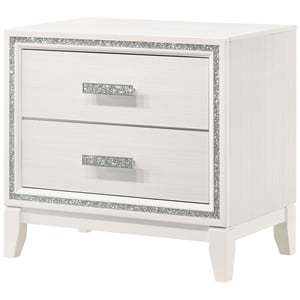Bowery Hill Rectangular 2-Drawer Wooden Nightstand with Silver Trim in White