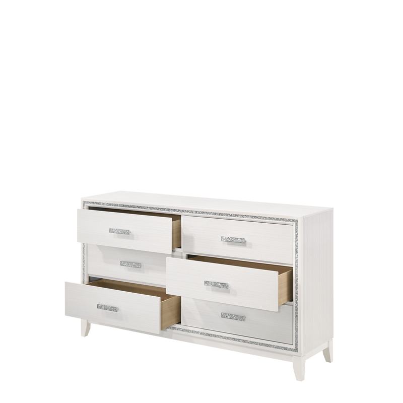 Bowery Hill Rectangular 6-Drawer Wooden Bedroom Dresser in White
