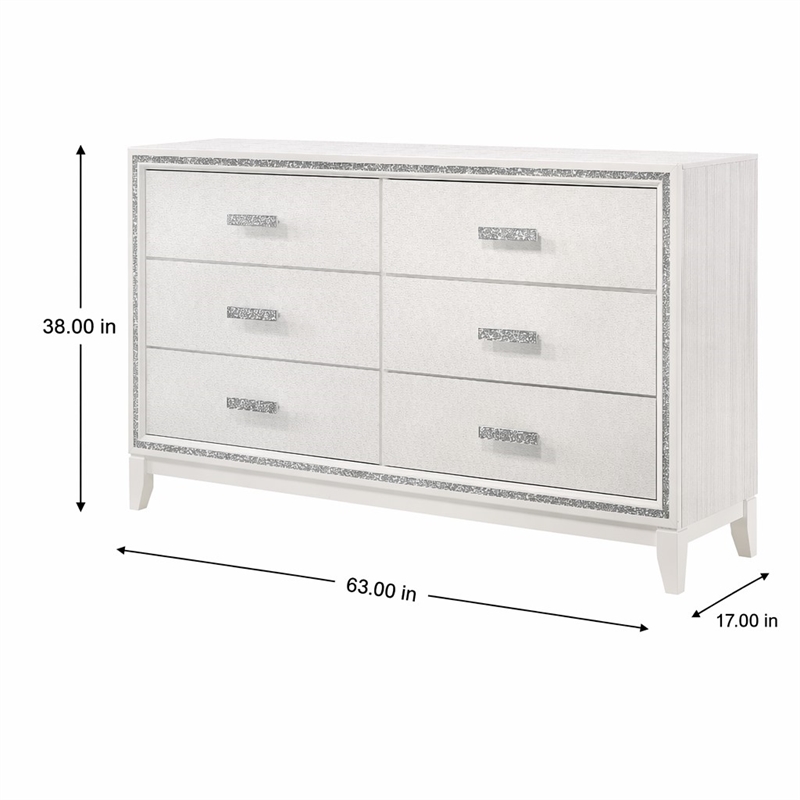 Bowery Hill Rectangular 6-Drawer Wooden Bedroom Dresser in White