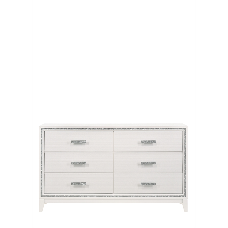 Bowery Hill Rectangular 6-Drawer Wooden Bedroom Dresser in White