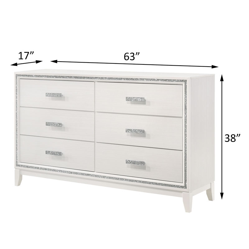 Bowery Hill Rectangular 6-Drawer Wooden Bedroom Dresser in White