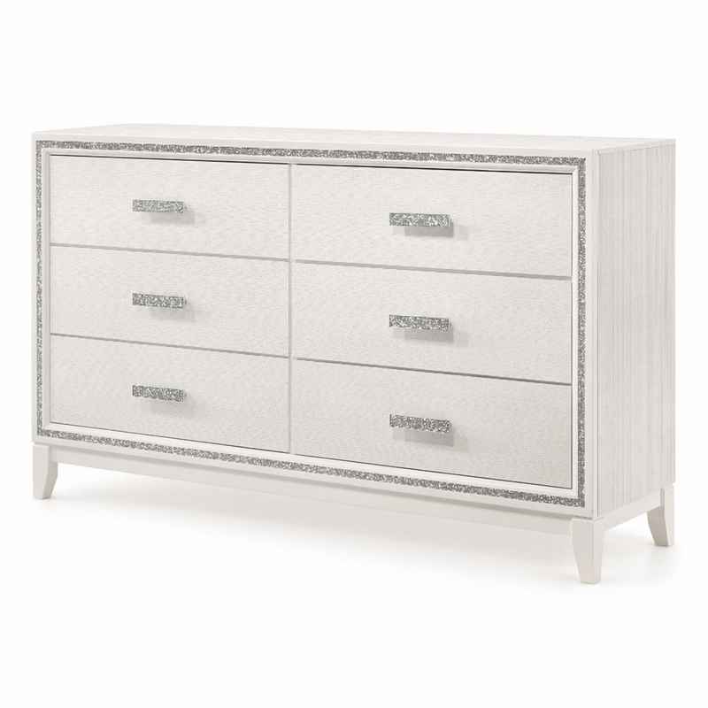 Bowery Hill Rectangular 6-Drawer Wooden Bedroom Dresser in White