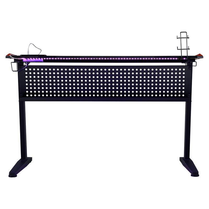 Bowery Hill Gaming Table with USB Port and LED Light in Black and Red