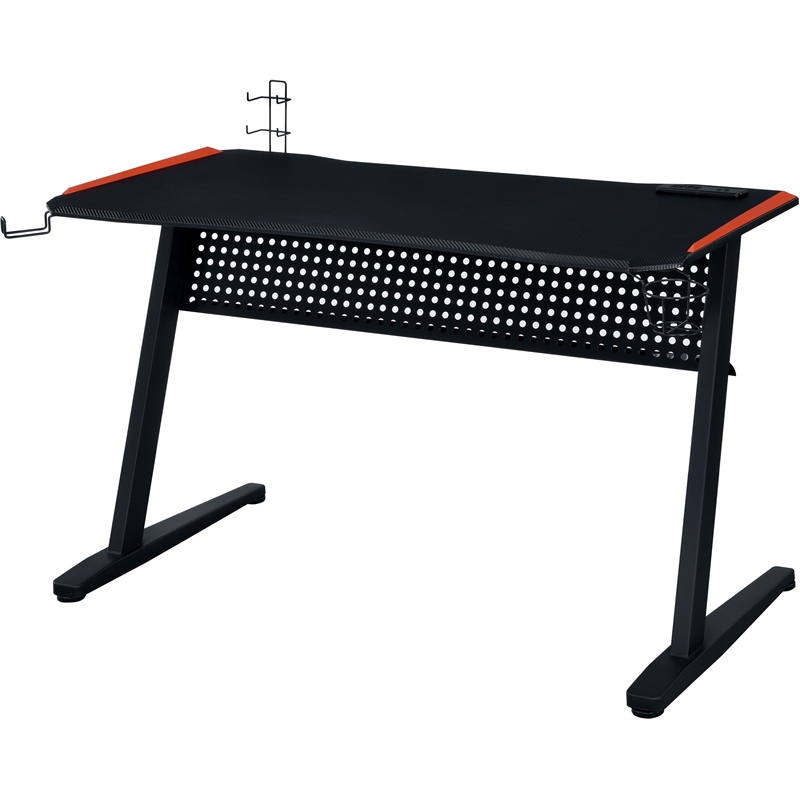 Bowery Hill Gaming Table with USB Port and LED Light in Black and Red