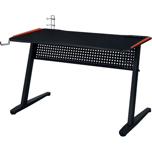 Bowery Hill Gaming Table with USB Port and LED Light in Black and Red
