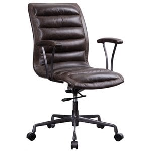 Bowery Hill Tufted Swivel Leather Office Chair in Distress Chocolate