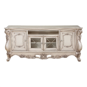 Bowery Hill Wooden 4-Door TV Stand with Media Compartment in Golden Ivory