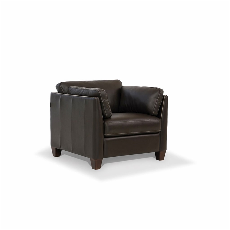 Bowery Hill Leather Accent Chair with Block Legs in Chocolate