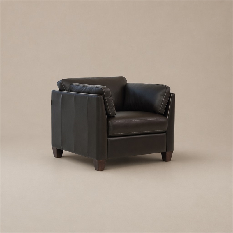 Bowery Hill Leather Accent Chair with Block Legs in Chocolate