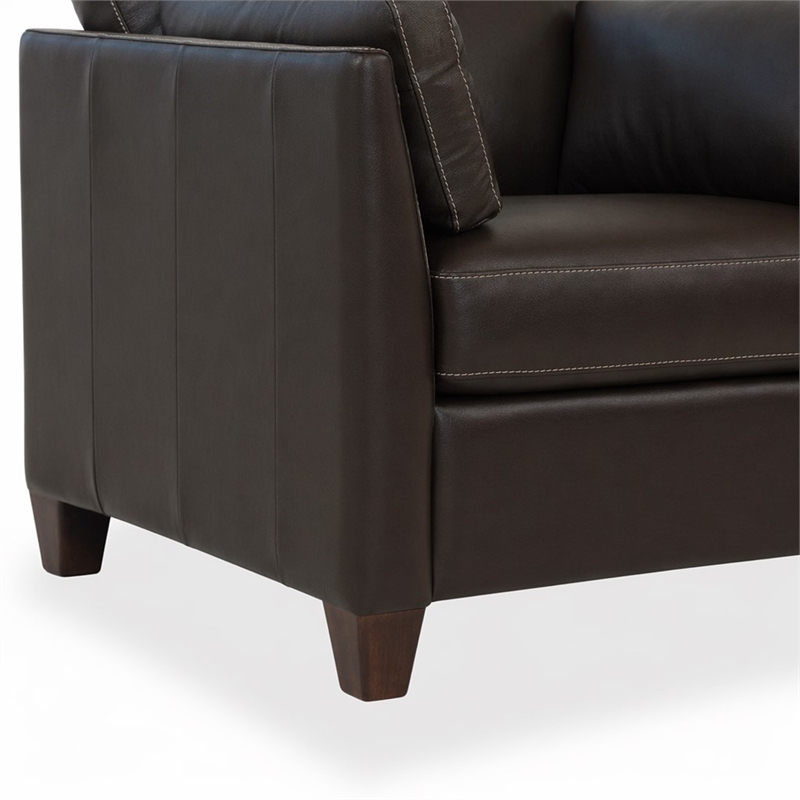 Bowery Hill Leather Accent Chair with Block Legs in Chocolate
