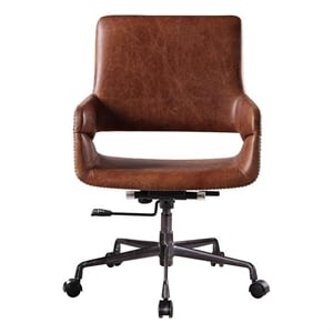 Bowery Hill Swivel Office Chair in Leather and Vintage Cocoa