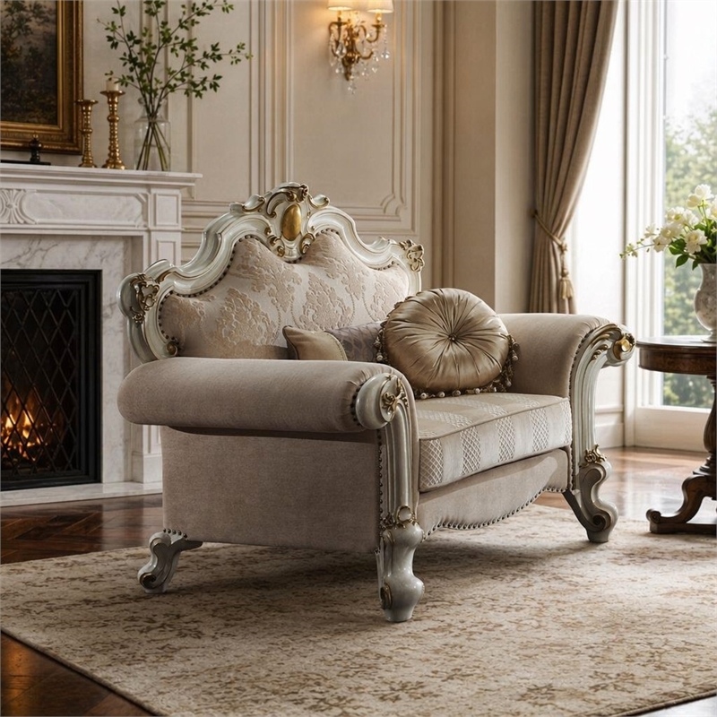 Bowery Hill Handcrafted Chair in Patterned Fabric and Antique Pearl