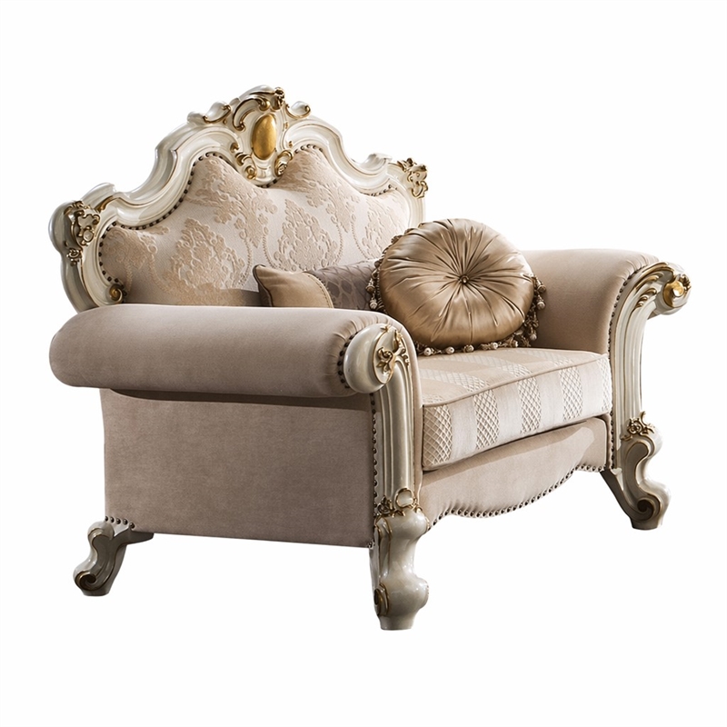 Bowery Hill Handcrafted Chair in Patterned Fabric and Antique Pearl