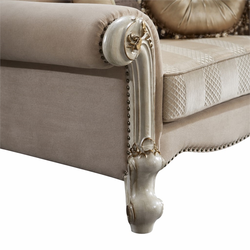 Bowery Hill Handcrafted Chair in Patterned Fabric and Antique Pearl