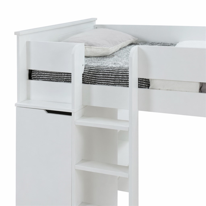 Bowery Hill Wooden Frame Loft Bed with Ladder in White Finish