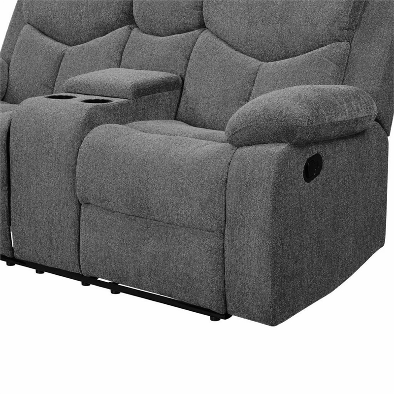 Bowery Hill Chenille Motion Reclining Loveseat with Console in Gray