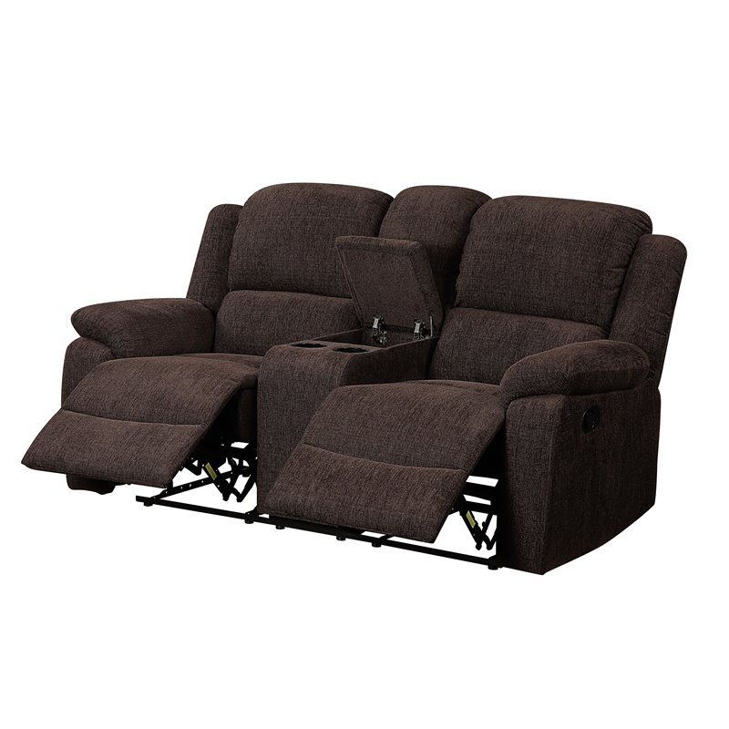 Bowery Hill Reclining Loveseat with Storage Console in Brown Chenille
