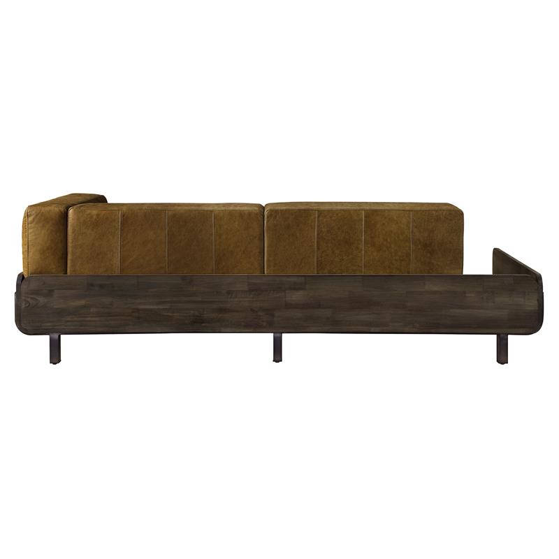 Bowery Hill Asymmetrical Sofa in Chestnut Top Grain Leather and Rustic Oak