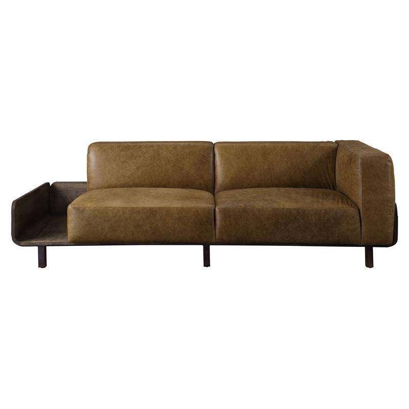 Bowery Hill Asymmetrical Sofa in Chestnut Top Grain Leather and Rustic Oak
