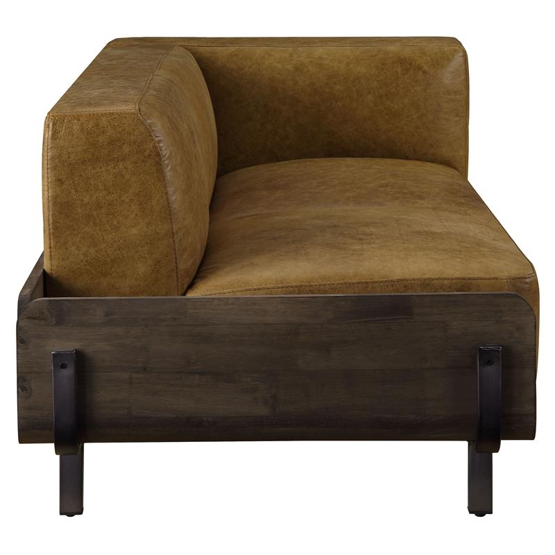 Bowery Hill Asymmetrical Sofa in Chestnut Top Grain Leather and Rustic Oak