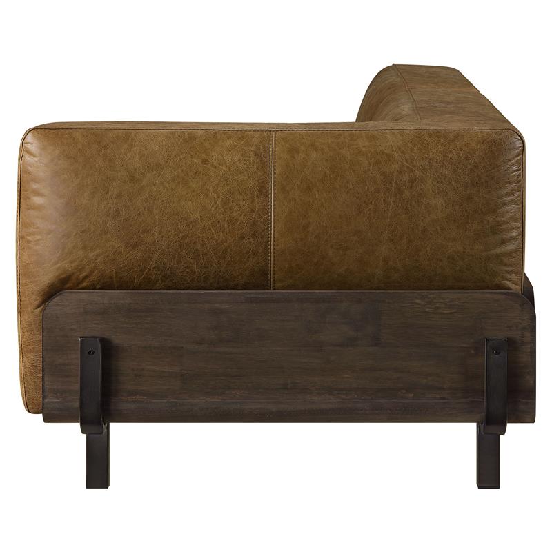 Bowery Hill Asymmetrical Sofa in Chestnut Top Grain Leather and Rustic Oak