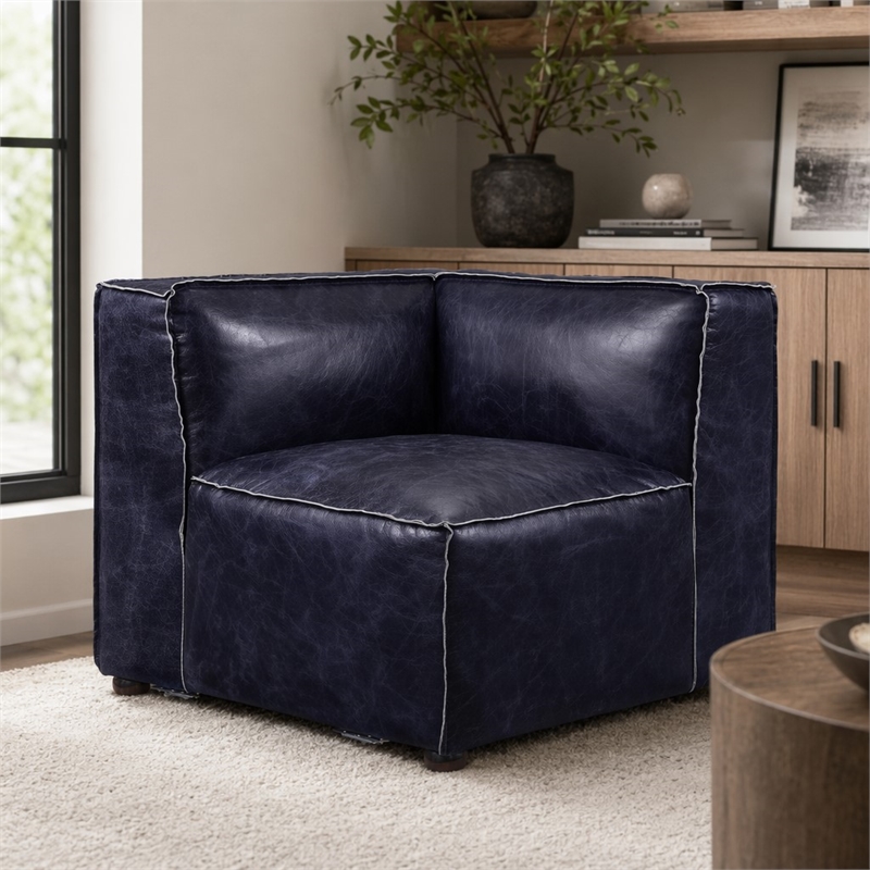 Bowery Hill Modular Sectional Wedge in Vintage Blue Top Grain Leather