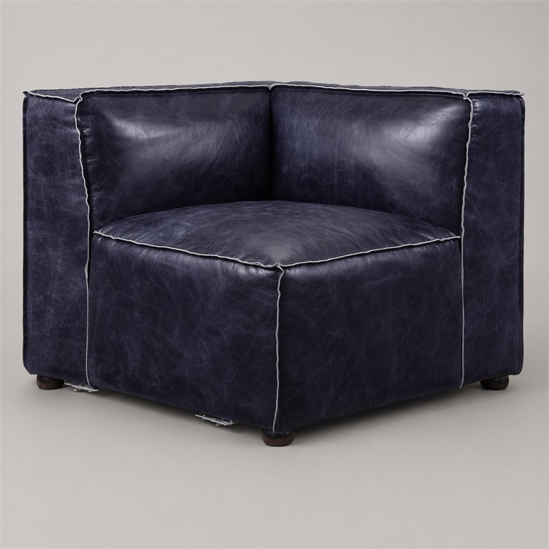 Bowery Hill Modular Sectional Wedge in Vintage Blue Top Grain Leather