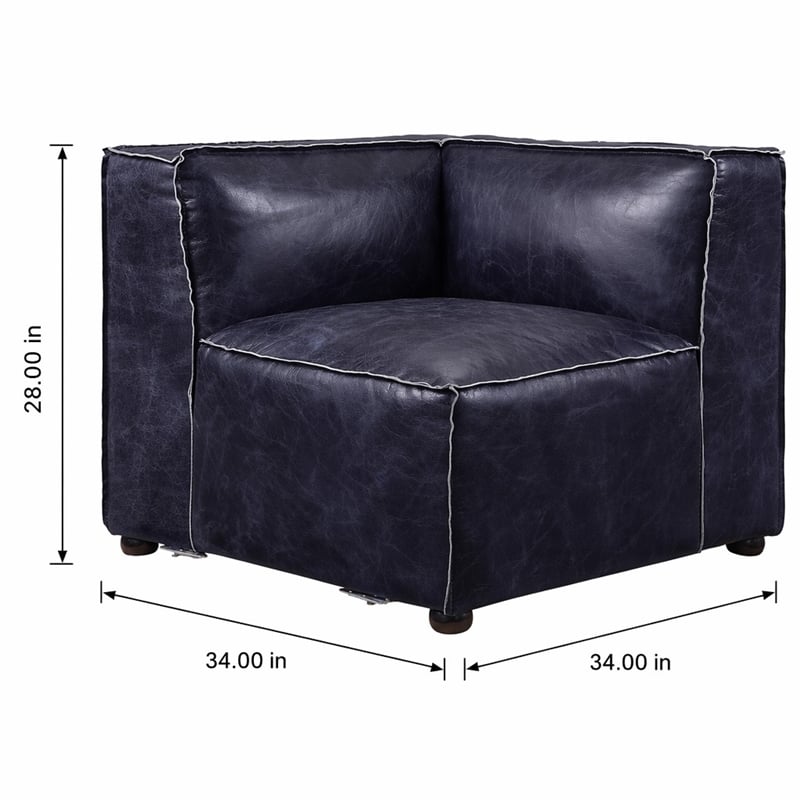 Bowery Hill Modular Sectional Wedge in Vintage Blue Top Grain Leather