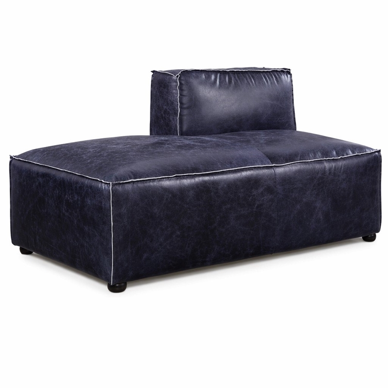 Bowery Hill Top Grain Leather Modular Chaise in Vintage Blue
