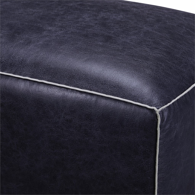 Bowery Hill Top Grain Leather Modular Chaise in Vintage Blue