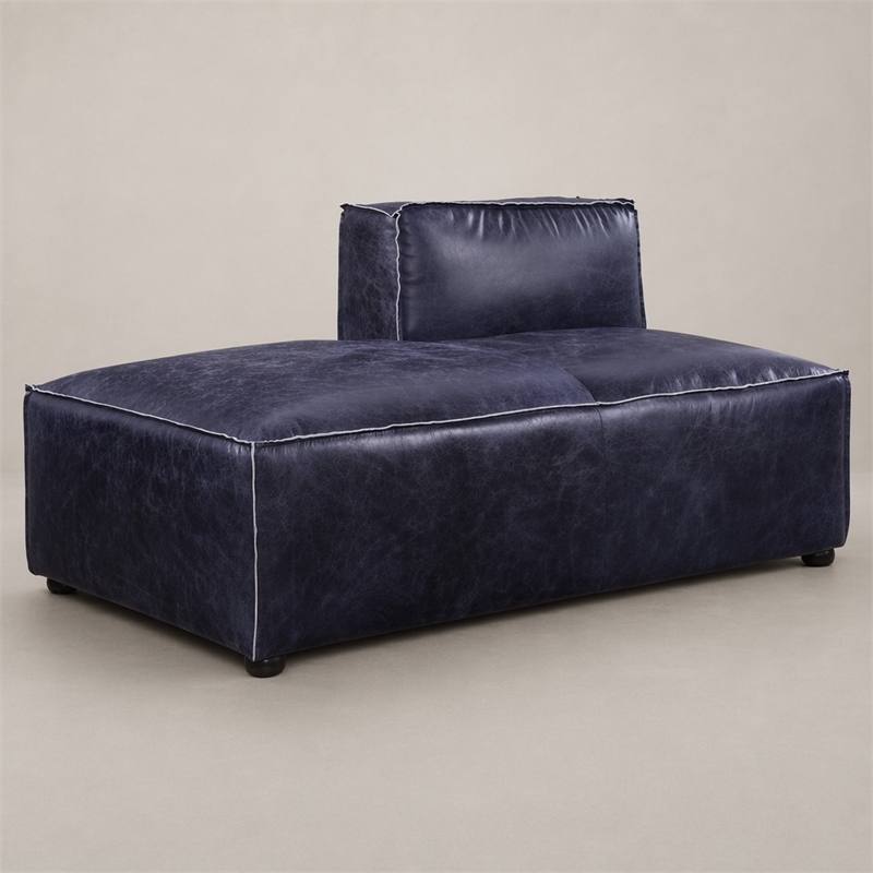 Bowery Hill Top Grain Leather Modular Chaise in Vintage Blue
