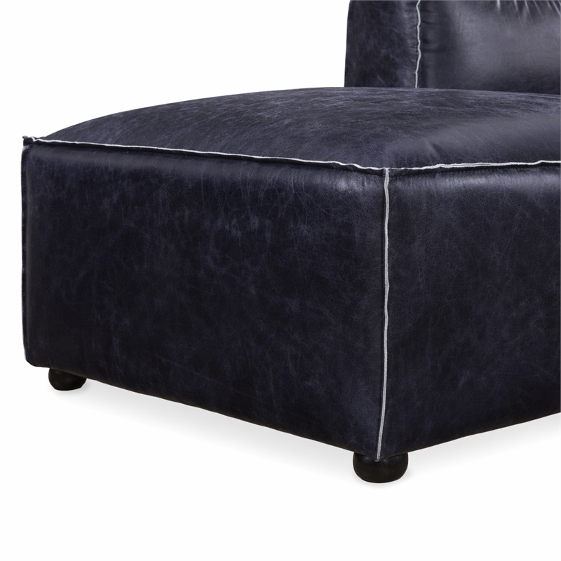 Bowery Hill Top Grain Leather Modular Chaise in Vintage Blue