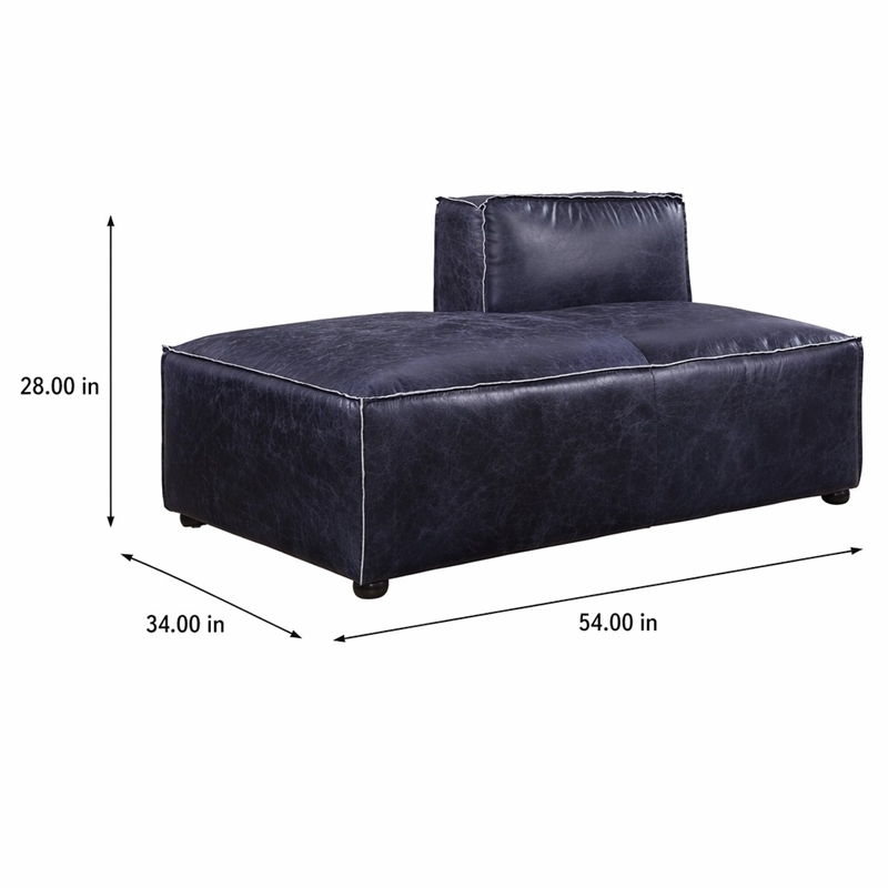 Bowery Hill Top Grain Leather Modular Chaise in Vintage Blue