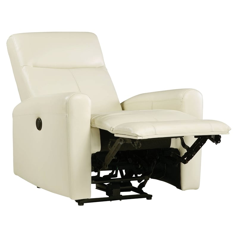 Bowery Hill Blane Tufted Leather Power Motion Recliner in Beige