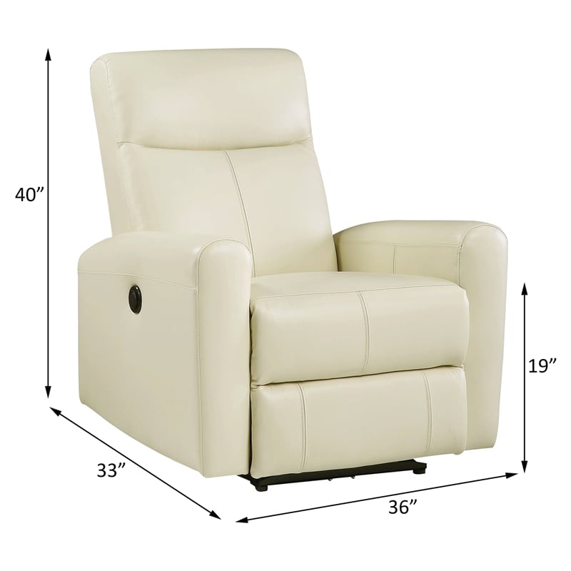 Bowery Hill Blane Tufted Leather Power Motion Recliner in Beige