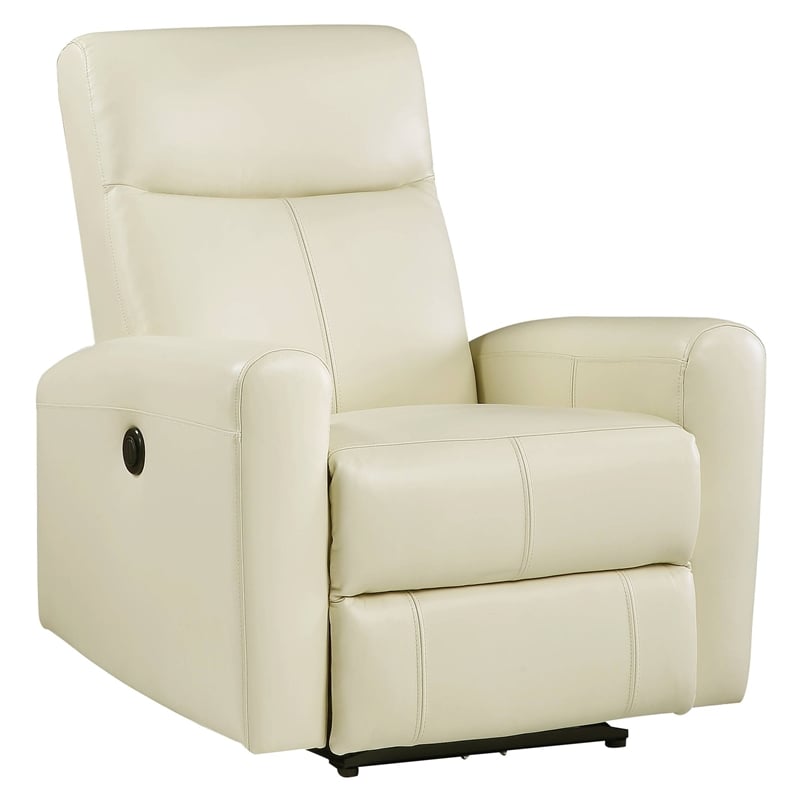 Bowery Hill Blane Tufted Leather Power Motion Recliner in Beige