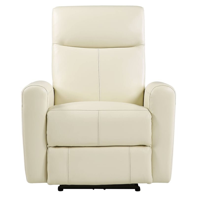 Bowery Hill Blane Tufted Leather Power Motion Recliner in Beige