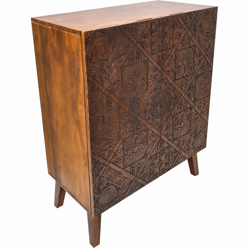 Bowery Hill Calvary Wooden Console Table with 2 Doors in Gray Stone