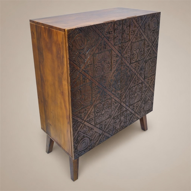 Bowery Hill Calvary Wooden Console Table with 2 Doors in Gray Stone