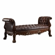 Bowery Hill Upholstered Bench in Faux Leather and Cherry Oak Finish