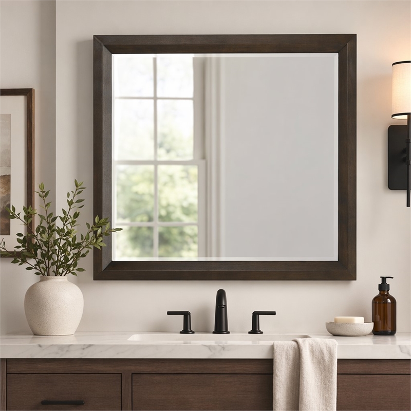 Bowery Hill Rectangular Bedroom Mirror with Beveled Edge in Rich Espresso